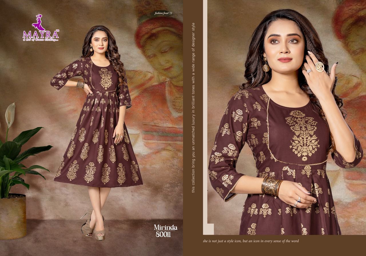 Mayra Mirinda Rayon Printed Ethnic Wear Anarakli Kurti Collection